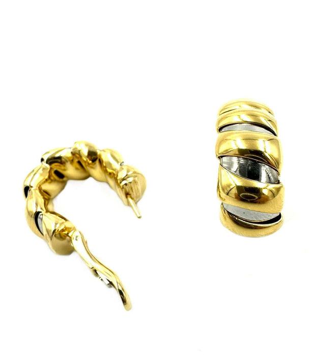 Boucles d'oreilles BVLGARI. Collection "Tubogas", boucles d'oreilles vintage or et acier 58 Facettes