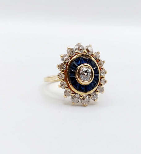 Bague 54 Bague marguerite art déco or jaune, diamants et saphir calibrés 58 Facettes A05533