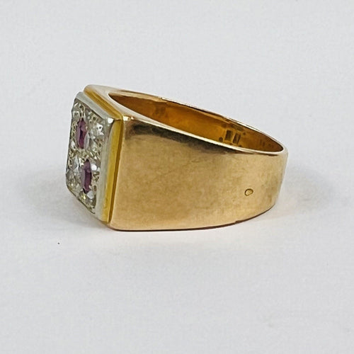 Bague 59 Chevalière 2 Ors avec Pierre Rose et Diamants 58 Facettes 20400000786