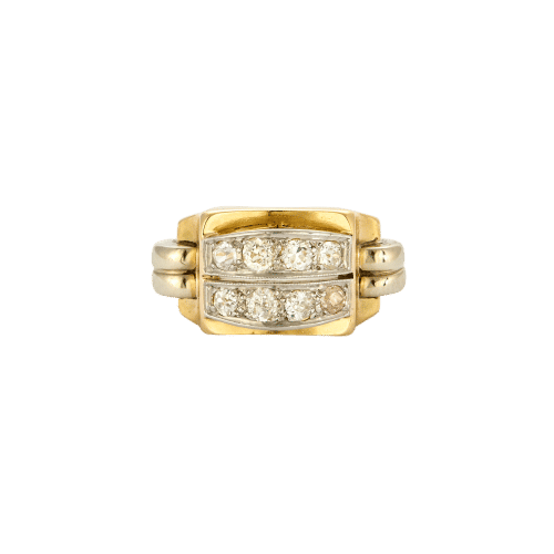 Bague 44 Bague tank pont or jaune platine diamants 58 Facettes