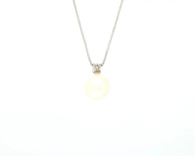 Collier Collier en or blanc avec perle et diamant 58 Facettes 13260