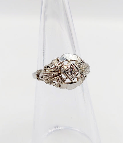 Bague Art Déco or blanc, diamant et monture géométrique 58 Facettes A05884