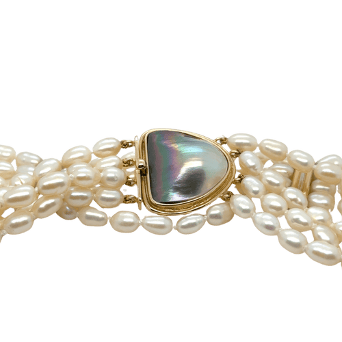 Collier Collier ras de cou or jaune et blanc - Perles de culture baroque 58 Facettes 1.0000711/2