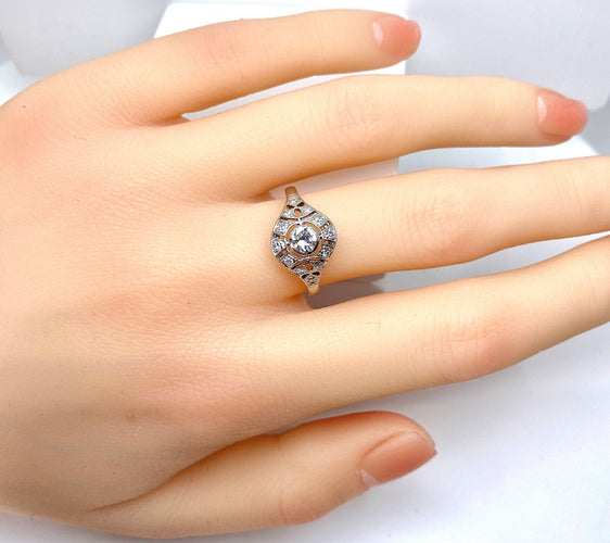 Bague 53 Bague or blanc diamants vers 1900 58 Facettes AB650