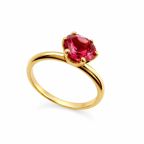 Bague 53 Solitaire en or jaune avec rubellite taille coussin rond 58 Facettes 50350