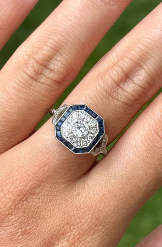 Bague 55 bague en platine avec diamants et saphirs 58 Facettes