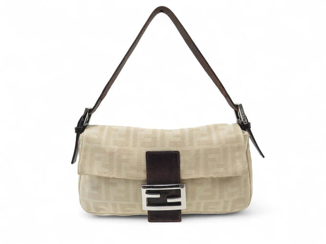 sac a main FENDI baguette en toile jacquard ff zucca beige 26424 hand bag 58 Facettes 270643