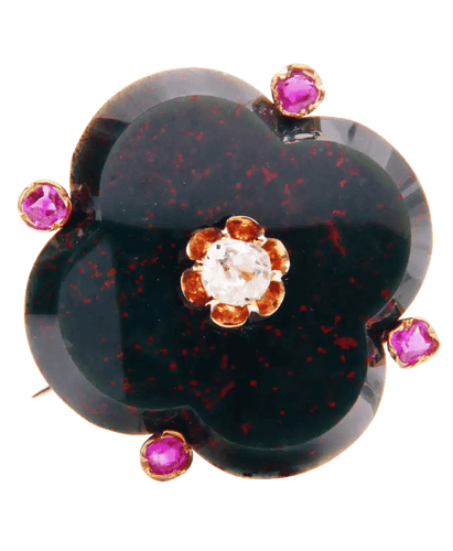 Broche Broche Or jaune 18K Diamant Rubis Jaspe héliotrope 58 Facettes BO220342/UNIQUE