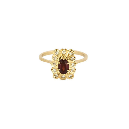 Bague 54 Bague marguerite en or jaune 18K grenat 58 Facettes PAL32243