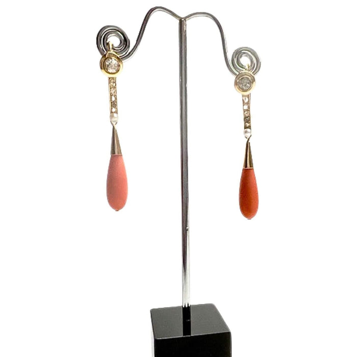 Boucles d'oreilles Boucles d'oreilles Art Déco corail perles diamants 58 Facettes Q149B