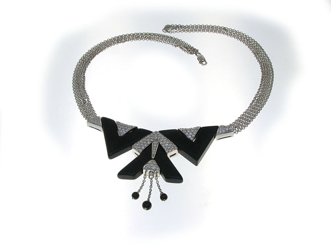 Collier Collier en or blanc, onyx, diamants naturels 58 Facettes IG-200063
