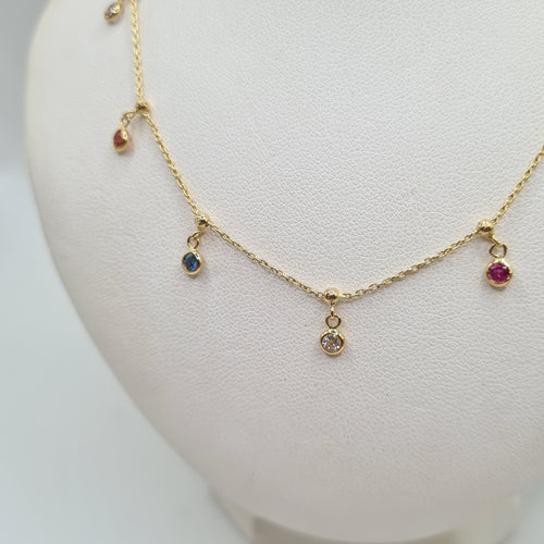 Collier Collier or jaune serti de saphirs multicolores et diamant 58 Facettes