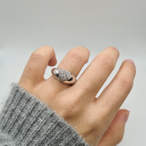 Bague 54 Bague cœur or blanc 18 carats sertie de diamants 58 Facettes