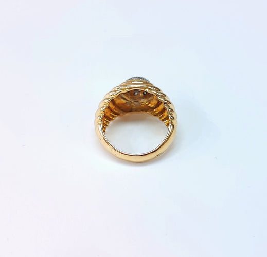 Ring med räfflad pavé i gult och vitt guld, diamanter 0,20 ct 