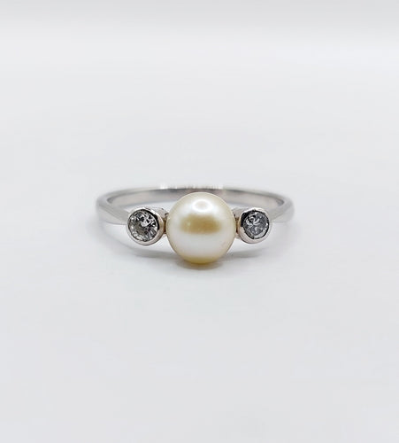 Bague 51 Bague art déco or blanc perle et diamants 58 Facettes A05571