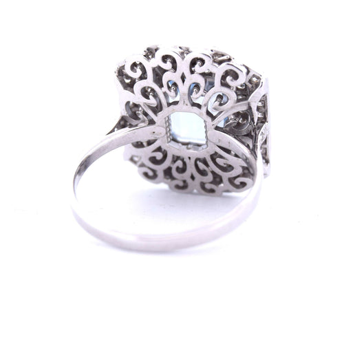 Bague 57 Bague Art Déco - Or blanc, aigue-marine et diamants 58 Facettes