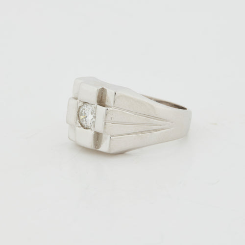 Bague 55 Chevalière Or Blanc sertie d’un Diamant 58 Facettes RÉF 8077/11