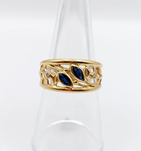 Bague 55 Bague bandeau Art Nouveau or jaune, saphirs navette, diamants 58 Facettes A04687