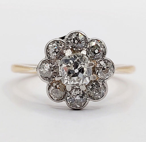 Bague 52.5 Bague marguerite antique or 18k et 1,00 carats diamant taille ancienne (circa 1900) 58 Facettes A05938