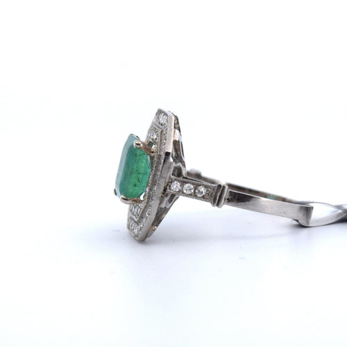 Bague 55 Bague Art Déco en platine avec émeraude 58 Facettes