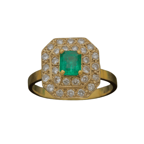 Bague 54 Bague en or jaune, émeraude et diamants 58 Facettes