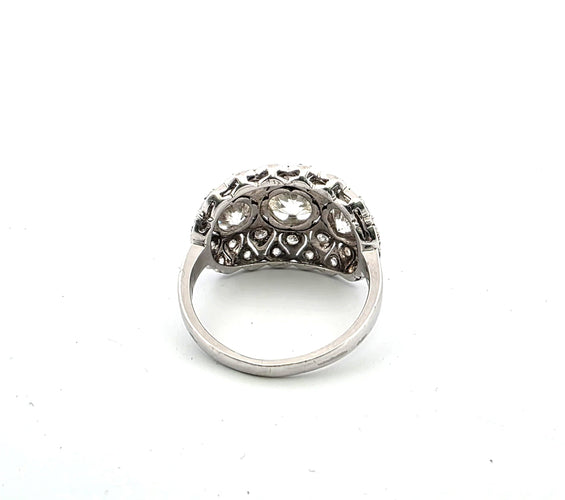 Bague 54 Splendide bague art déco en platine avec de gros diamants centraux et diamants environnants 58 Facettes