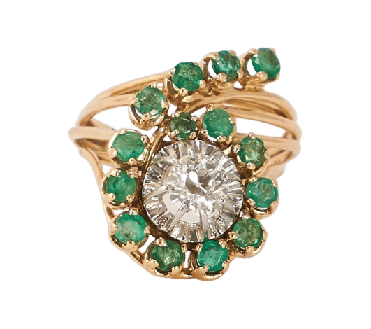 Bague Bague Or Jaune Emeraude Diamants 58 Facettes LOT 814