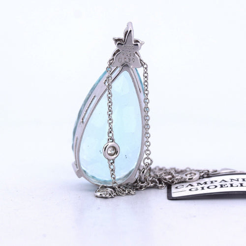 PENDENTE ORO BIANCO 18 KT - ACQUAMARINA e DIAMANTI 58 Facettes