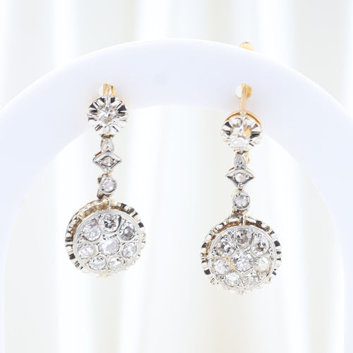 Boucles d'oreilles Boucles d'oreilles vintage en or jaune 18 carats et platine, serties de diamants naturels 58 Facettes V159/24