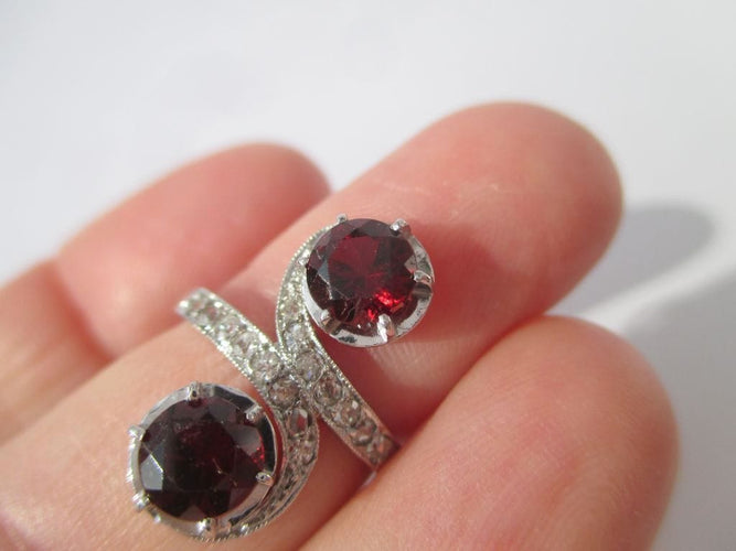 Bague 50 Haute bague Tourbillons 19e Grenat Diamant Platine 58 Facettes