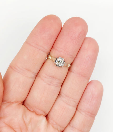 Bague 52 Bague solitaire Art déco en or blanc 18k et platine, diamant 0,43 carat 58 Facettes A06462