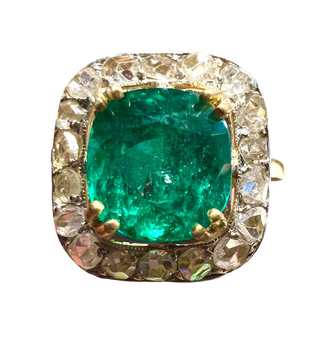 yellow gold emerald ring with diamond paving