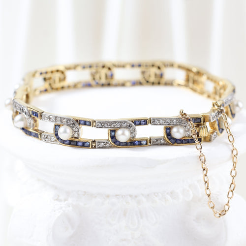 Bracelet Bracelet vintage orné de diamants, de saphirs et de perles 58 Facettes J010000311