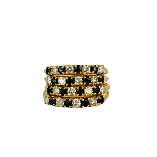 Bague 57 Bague empilable 4 rangs, diamants et saphirs bleu foncé d'environ 0,48 carat, pureté SI 58 Facettes 2511005