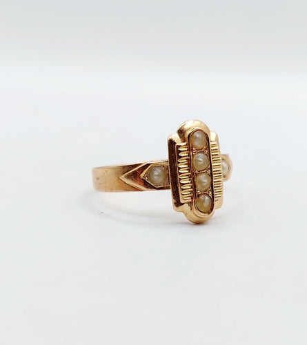 Bague 54.5 Bague marquise victorienne or rose ornée de perles dans une monture finement travaillée 58 Facettes A04592