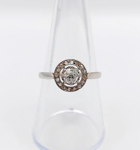 Bague 56.5 Bague cible antique or jaune 18k diamant taille ancienne 0,35 carat (circa 1900) 58 Facettes A06178