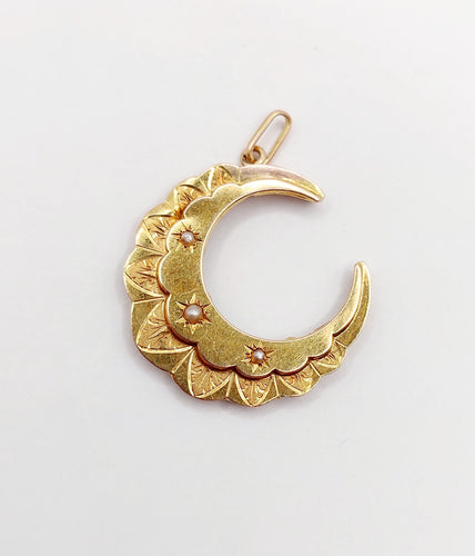 Pendentif Pendentif antique or rose 18k croissant de lune et perles (circa 1900) 58 Facettes A06055