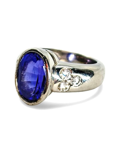 Bague 51 Bague or blanc tanzanite 5 ct et diamants 0,6 ct 58 Facettes 1241
