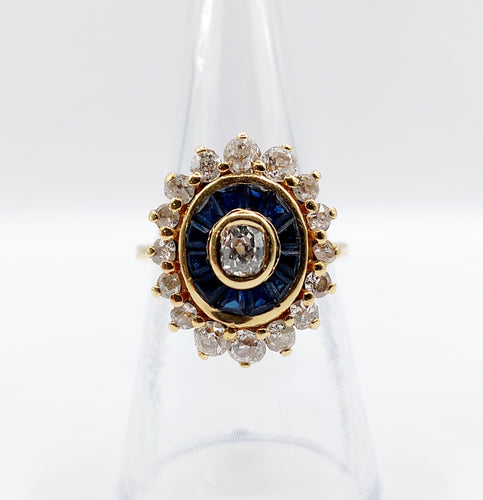 Bague 54 Bague marguerite art déco or jaune, diamants et saphir calibrés 58 Facettes A05533