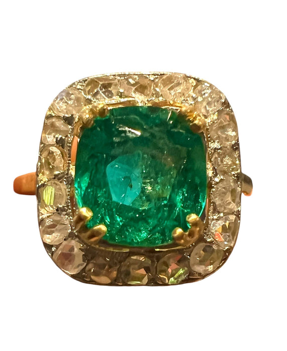 yellow gold emerald ring with diamond paving