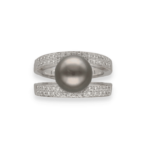 Bague 53 Bague en or gris 18K avec perle grise et 0,60 ct de diamants G-VS - Vers 2000 - Taille 53 58 Facettes FB10691