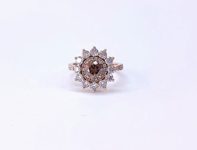 Bague 51 GEMMYO - Bague marguerite or rose, diamant Chocolat et diamants incolores 58 Facettes GYO.1722/2