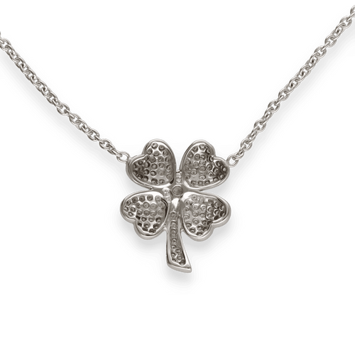 Collier Collier pendentif trèfle en or gris 18k – Diamants 0.80 ct – 37 cm – Vers 2000 58 Facettes