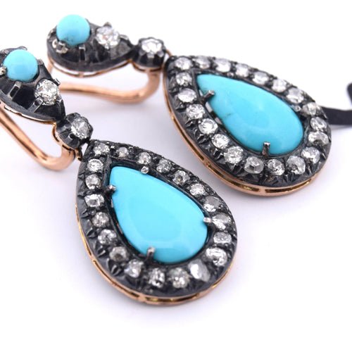 Boucles d'oreilles Boucles d'oreilles en or et argent, turquoise naturelle 58 Facettes