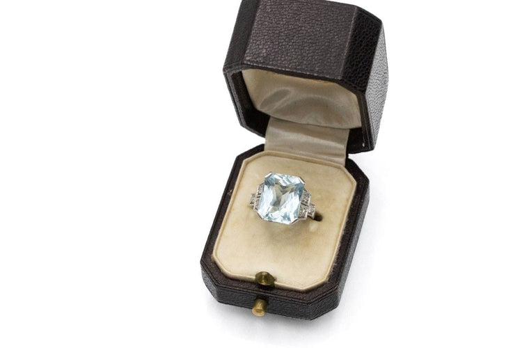 Bague Bague Art Déco avec aigue-marine 5.00ct et diamants en platine 0,950 58 Facettes 11462