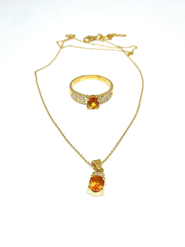 Pendentif Parure 2 pièces en or jaune 18 carats, diamants et citrines 58 Facettes