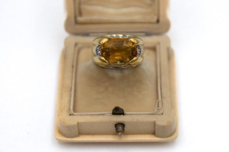 Bague 52 W.A. Bolin - Bague chevalière citrine et diamants en or jaune 18k 58 Facettes 11789