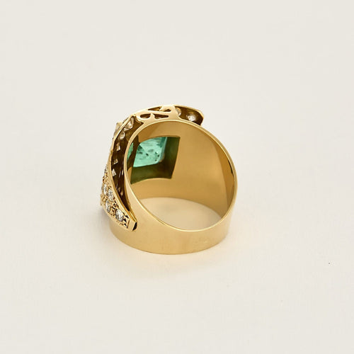 Bague 53 Bague en Or jaune émeraude et diamants 58 Facettes LJ 25- 288