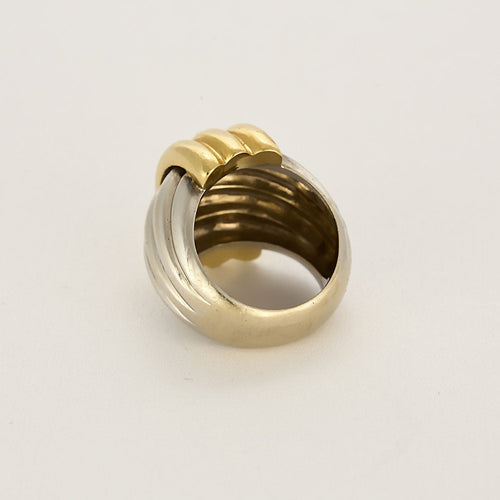 Bague 55 Importante bague moderniste en or jaune et or gris 58 Facettes REU0872