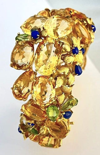 Bracelet Bracelet Style americain, or jaunet citrines, péridots et lapis lazuli 58 Facettes 175171